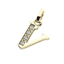 Přívěsek písmeno V žluté zlato 585/1000 přírodní diamanty 0.018 ct G/SI 10982-00-ZL-DIA-V