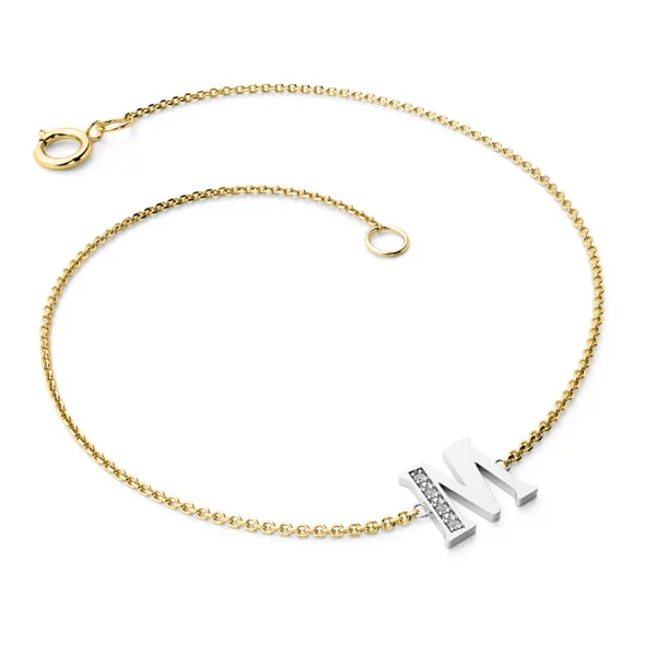 Náramek ze žlutého a bílého zlata 585/1000 přírodní diamanty 0.018 ct G/SI 10982-NR05-M-ZLB-DIA