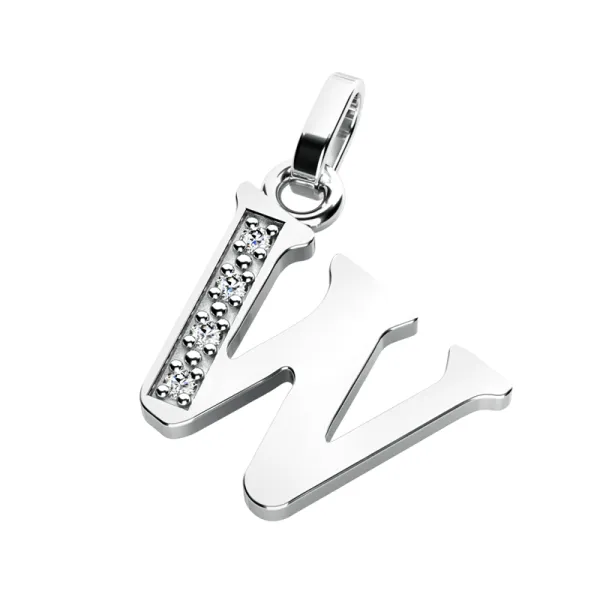 Přívěsek písmeno W bílé zlato 585/1000 přírodní diamanty 0.018 ct G/SI 10982-00-B-DIA-W