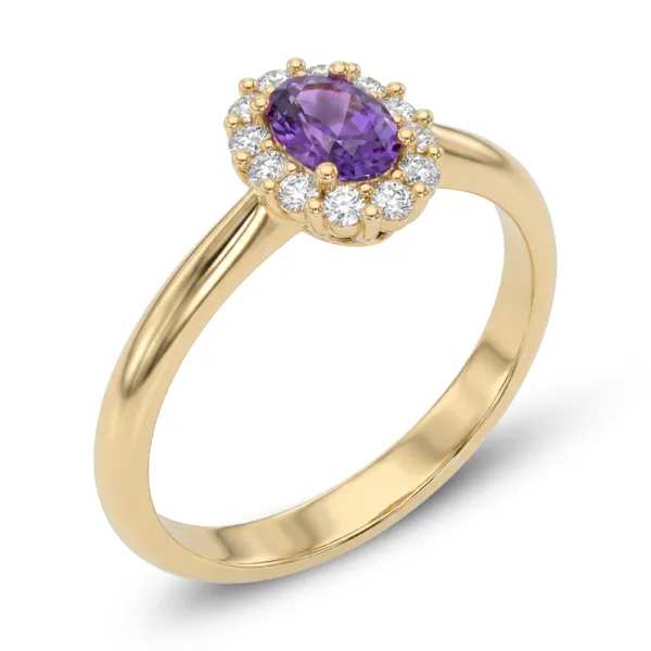 Dámský prsten ze žlutého zlata 585/1000 s přírodními ametysty 0,35 ct a diamanty 0,144 ct G/SI 10951-ZL-DIA-AME