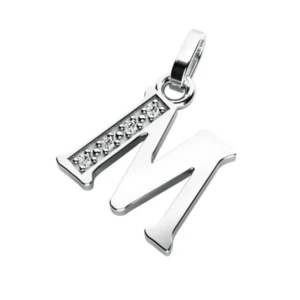 Přívěsek písmeno M bílé zlato 585/1000 přírodní diamanty 0.018 ct G/SI 10982-00-B-DIA-M