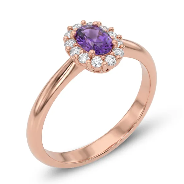 Dámský prsten z růžového zlata 585/1000 s přírodními ametysty 0,35 ct a diamanty 0,144 ct G/SI 10951-CV-DIA-AME