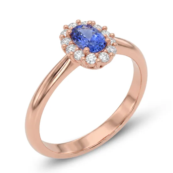 Dámský prsten z růžového zlata 585/1000 s přírodními tanzanity 0,42 ct a diamanty 0,144 ct G/SI 10951-CV-DIA-TAN