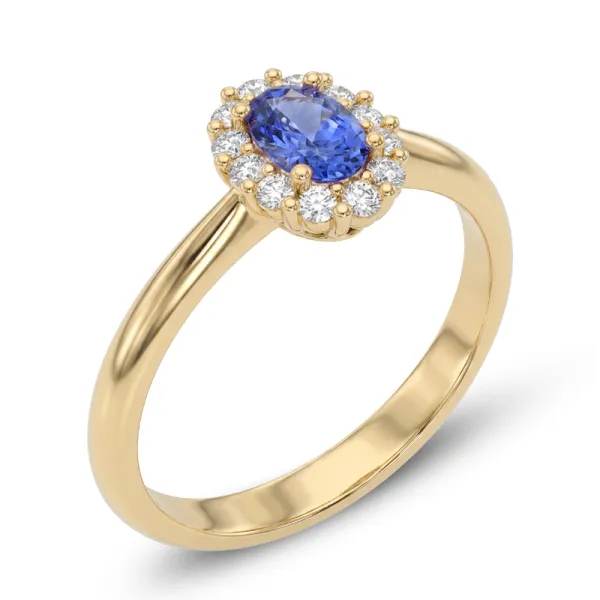 Dámský prsten ze žlutého zlata 585/1000 s přírodními tanzanity 0,42 ct a diamanty 0,144 ct G/SI 10951-ZL-DIA-TAN