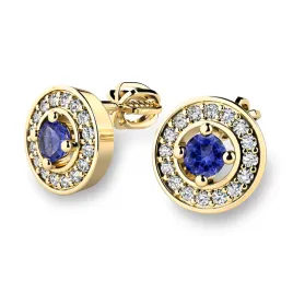 Náušnice žluté zlato 585/1000, přírodní diamanty a tanzanity, 10921-ZL-TAN