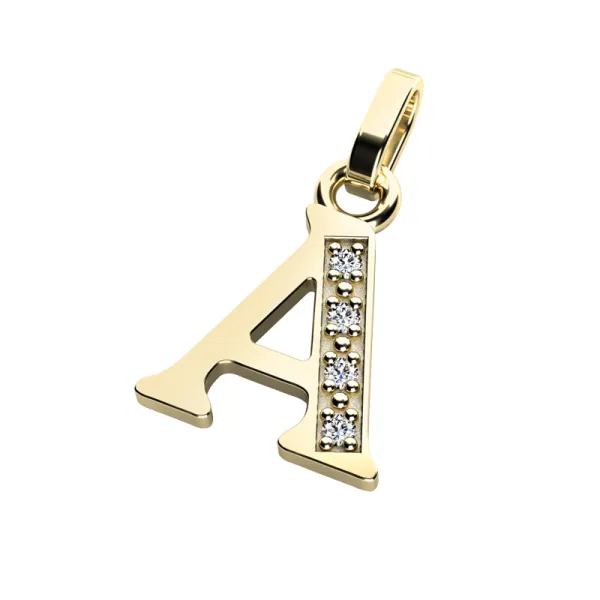 Přívěsek písmeno A žluté zlato 585/1000 přírodní diamanty 0.018 ct G/SI 10982-00-ZL-DIA-A
