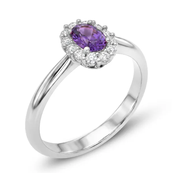 Dámský prsten z bílého zlata 585/1000 s přírodními ametysty 0,35 ct a diamanty 0,144 ct G/SI 10951-B-DIA-AME