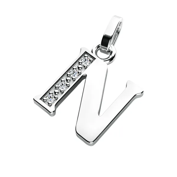 Přívěsek písmeno N bílé zlato 585/1000 přírodní diamanty 0.018 ct G/SI 10982-00-B-DIA-N