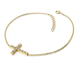 Dámský náramek žluté zlato 585/1000 přírodní diamant 0.060 ct kříž 140018-NR01-ZL-DIA