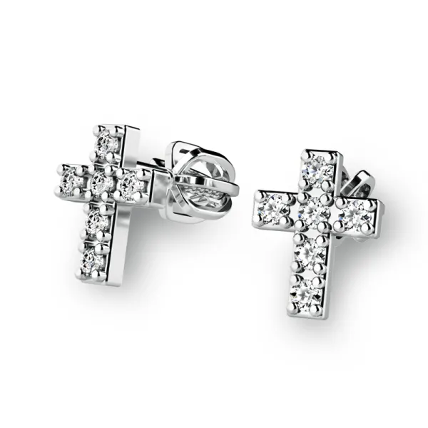 Dámské náušnice bílé zlato 585/1000 přírodní diamant 0.066 ct G/SI - křížky s brilianty 140026-B-DIA