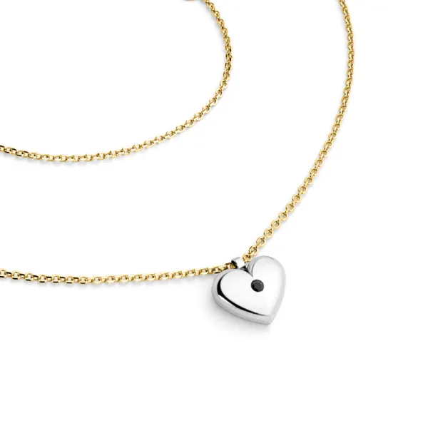 Dámský náhrdelník žluté zlato 585/1000 přírodní diamant srdce 140019-NH02-ZLB-Black