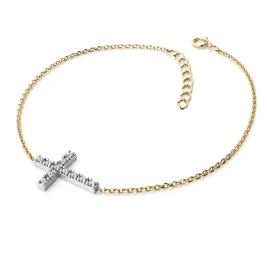 Dámský náramek žluté zlato 585/1000 přírodní diamant 0.060 ct kříž 140018-NR01-ZLB-DIA