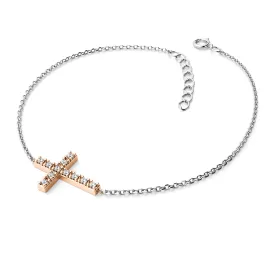 Dámský náramek bílé zlato 585/1000 přírodní diamant 0.060 ct kříž 140018-NR01-BCV-DIA