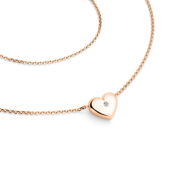 Dámský náhrdelník růžové zlato 585/1000 přírodní diamant 0.012 ct G/SI srdce 140019-NH01-CV-DIA