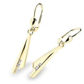 Dámské náušnice žluté zlato 585/1000 přírodní diamant 0.056 ct G/SI visací briliantové 10865-ZL-DIA