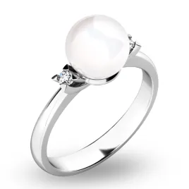 Dámský prsten bílé zlato 585/1000 přírodní diamant 0.050 ct perlový 10888-B