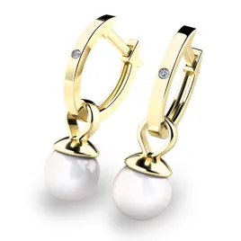Dámské náušnice žluté zlato 585/1000 přírodní diamant 0.009 ct oválky s perla 10861-ZL-DIA-FW