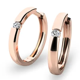 Dámské náušnice růžové zlato 585/1000 přírodní diamant 0.086 ct G/SI kruhy 10915-CV-DIA