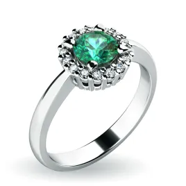 Dámský prsten bílé zlato 585/1000 přírodní diamant 0.50 ct G/SI smaragd a brilianty 10924-B-SMAR