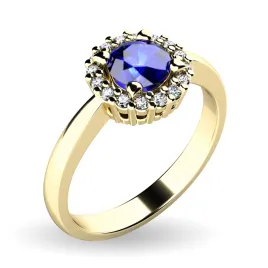 Dámský prsten žluté zlato 585/1000 přírodní diamant 0.50 ct G/SI safír a brilianty 10924-ZL-SAF