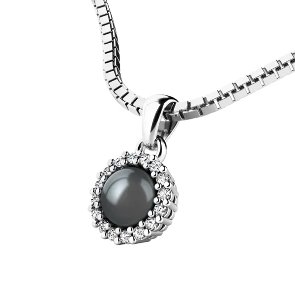 Dámský přívěsek přírodní diamant 0.080 ct černá perla 10931-B-FW-Black-DIA