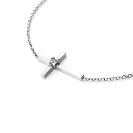 Dámský náhrdelník bílé zlato 585/1000 přírodní diamant 0.035 ct G/SI křížkem s briliantem 10872-NH01-B