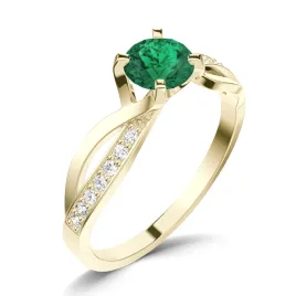Dámský prsten žluté zlato 585/1000 přírodní diamant 0.50 ct G/SI smaragd a brilianty 140002-ZL-SMAR