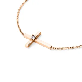 Dámský náramek růžové zlato 585/1000 přírodní diamant 0.035 ct G/SI křížek s briliantem 10872-NR01-CV