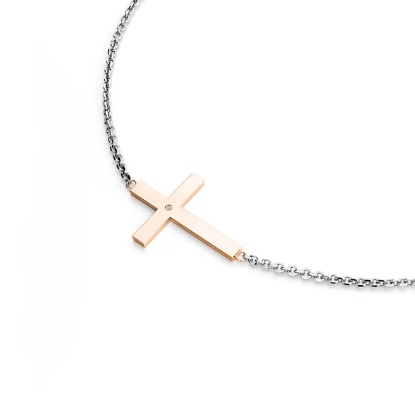 Dámský náhrdelník zlato mix 585/1000 přírodní diamant 0.006 ct křížem a Champagne 10947-NH01-BCV-Champ
