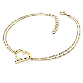 Dámský náramek žluté zlato 585/1000 přírodní diamant 0.012 ct G/SI srdce a briliantem 10917-NR02-ZL