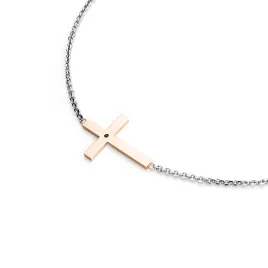 Dámský náhrdelník zlato mix 585/1000 přírodní diamant 0.006 ct křížem a černý 10947-NH01-BCV-Black