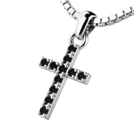 Dámský přívěsek bílé zlato 585/1000 přírodní diamant 0.060 ct - křížek s černými brilianty 140018-02-B-Black-DIA
