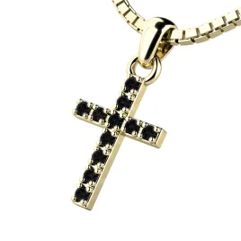 Dámský přívěsek žluté zlato 585/1000 přírodní diamant 0.060 ct - křížek s černými brilianty 140018-02-ZL-Black-DIA