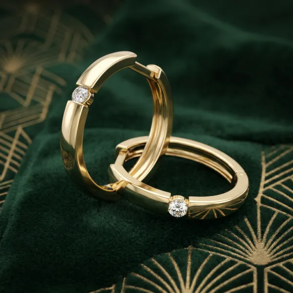 Dámské náušnice žluté zlato 585/1000 přírodní diamant 0.086 ct G/SI kruhy 10915-ZL-DIA